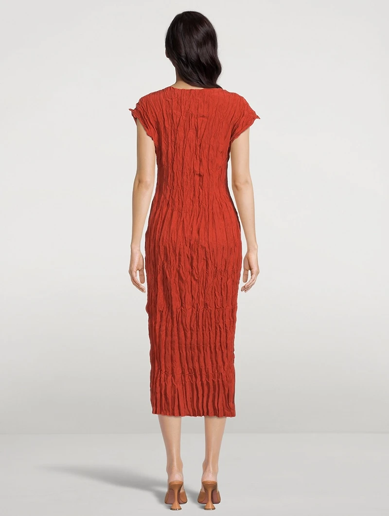 Crinkled Silk Midi Dress