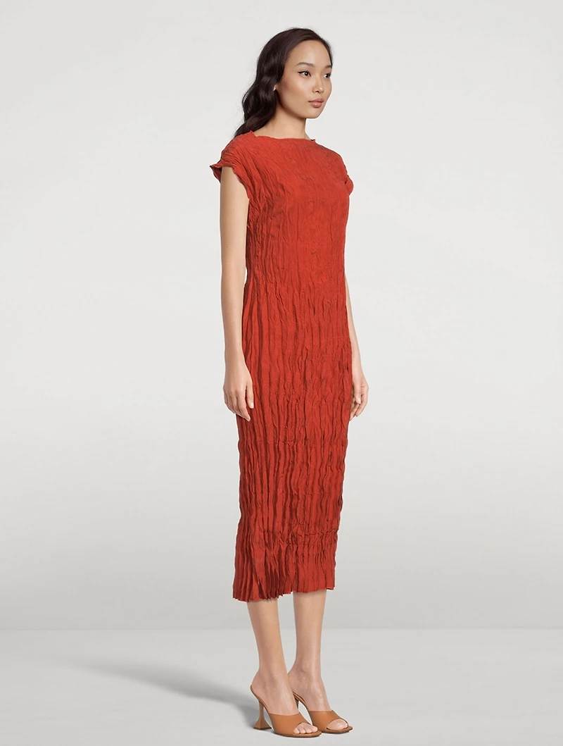 Crinkled Silk Midi Dress