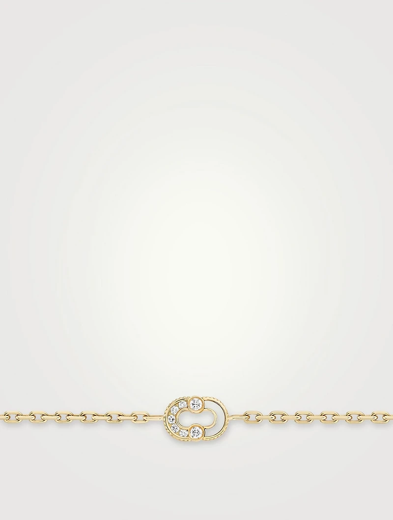 Magnetic 18K Gold Semi Mother-Of-Pearl Bracelet With Diamonds