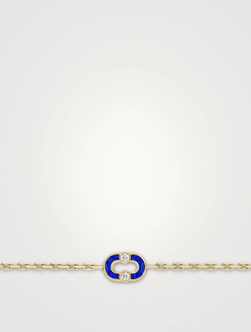 Magnetic 18K Gold Recto Verso Lapis Lazuli And Mother-Of-Pearl Bracelet With Diamonds