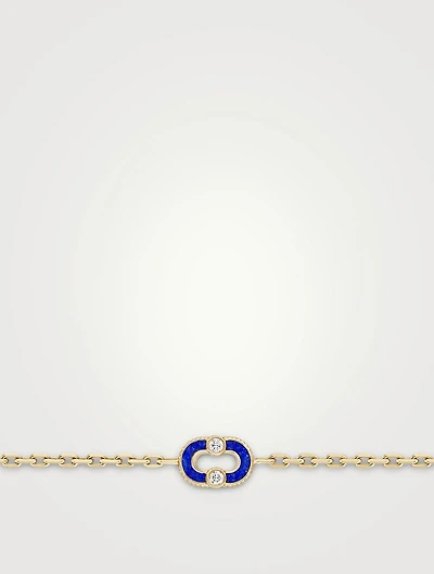 Magnetic 18K Gold Recto Verso Lapis Lazuli And Mother-Of-Pearl Bracelet With Diamonds