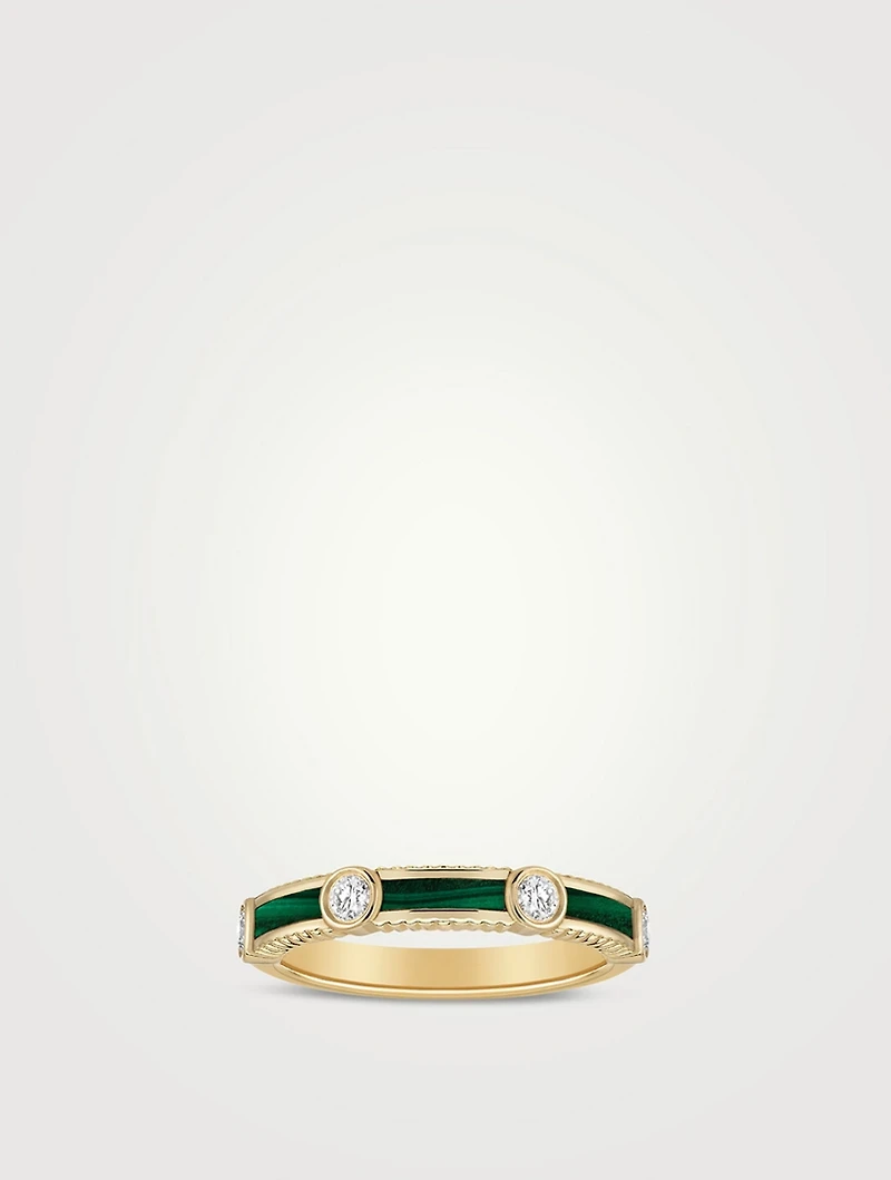 Rayon 18K Gold Malachite Ring With Diamonds
