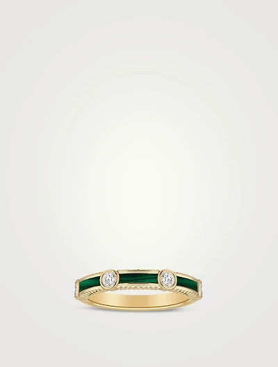 Rayon 18K Gold Malachite Ring With Diamonds