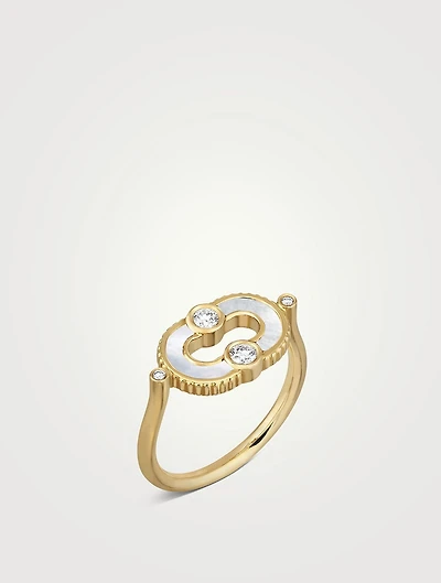Magnetic 18K Gold Mother-Of-Pearl Ring With Diamonds