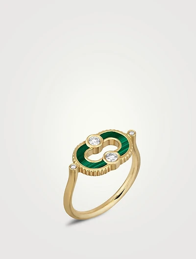 Magnetic 18K Gold Malachite Ring With Diamonds