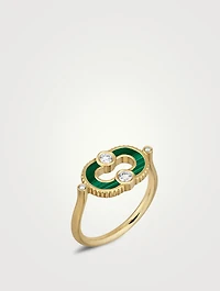 Magnetic 18K Gold Malachite Ring With Diamonds