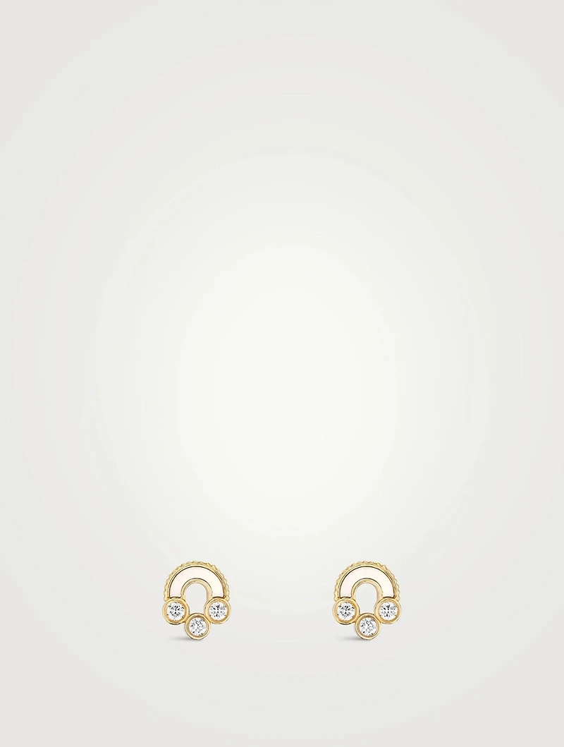 Magnetic 18K Gold Mother-Of-Pearl Stud Earrings With Diamonds