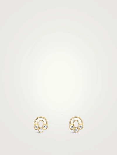 Magnetic 18K Gold Mother-Of-Pearl Stud Earrings With Diamonds