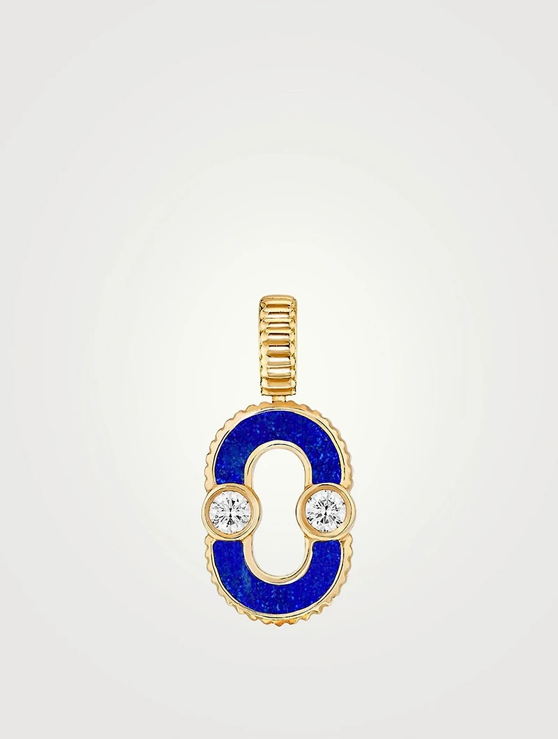 Magnetic 18K Gold Twist Lapis Lazuli And Malachite Pendant With Diamonds