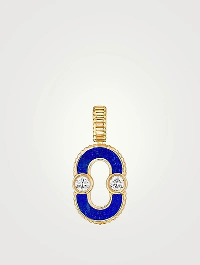 Magnetic 18K Gold Twist Lapis Lazuli And Malachite Pendant With Diamonds