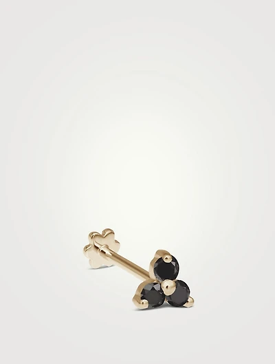 14K Gold Trinity Threaded Stud Earring With Black Diamonds