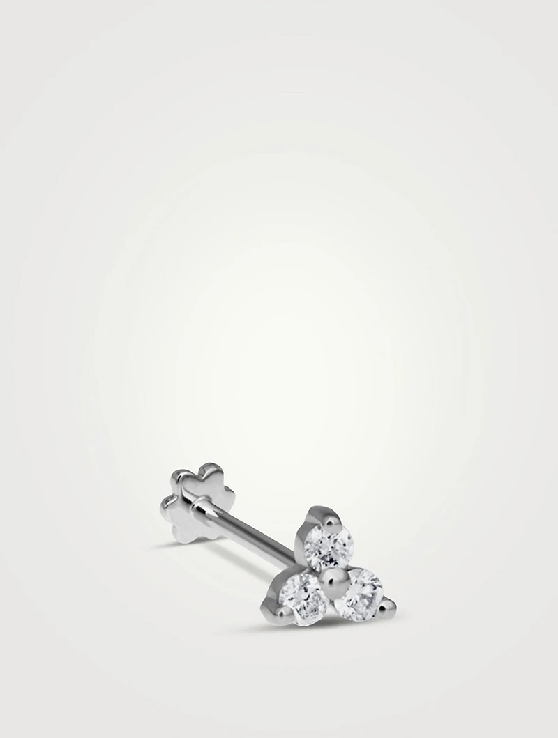 Large 18K Gold Trinity Threaded Stud Earring With Diamonds