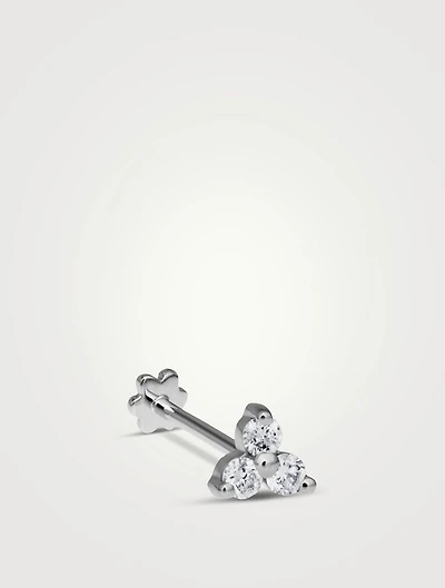 Large 18K Gold Trinity Threaded Stud Earring With Diamonds