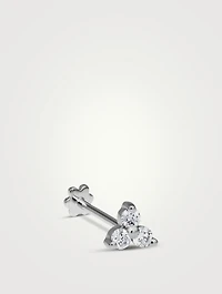 Large 18K Gold Trinity Threaded Stud Earring With Diamonds