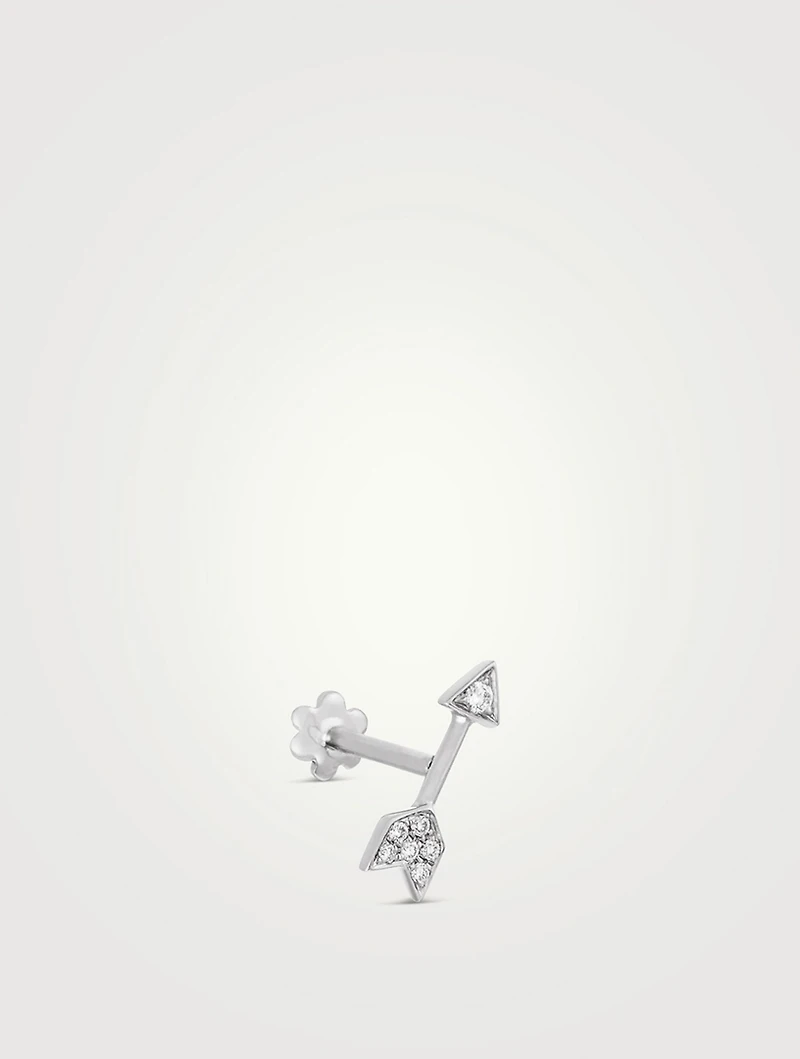 18K Gold Arrow Threaded Stud Earring With Diamonds