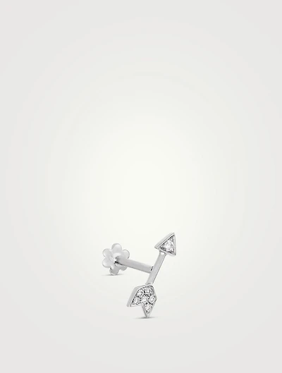 18K Gold Arrow Threaded Stud Earring With Diamonds