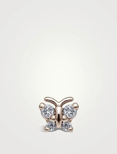 18K Gold Butterfly Threaded Stud Earring With Diamonds