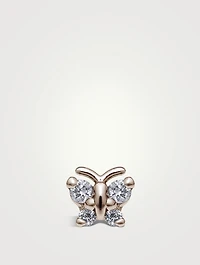 18K Gold Butterfly Threaded Stud Earring With Diamonds