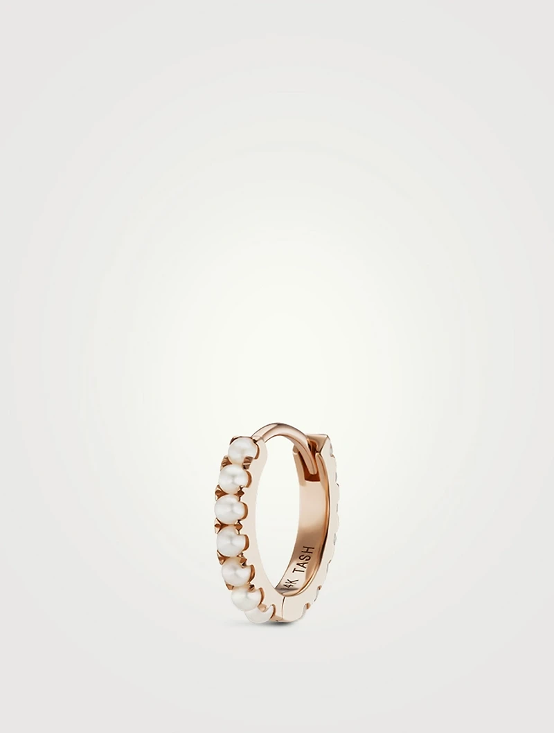 14K Gold Pearl Eternity Hoop Earring