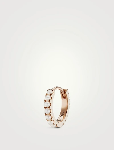 14K Gold Pearl Eternity Hoop Earring