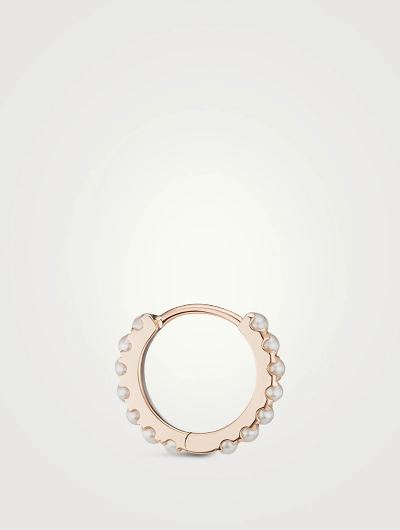 14K Gold Pearl Eternity Hoop Earring