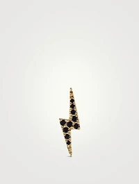 18K Gold Lightning Bolt Threaded Stud Earring With Black Diamonds