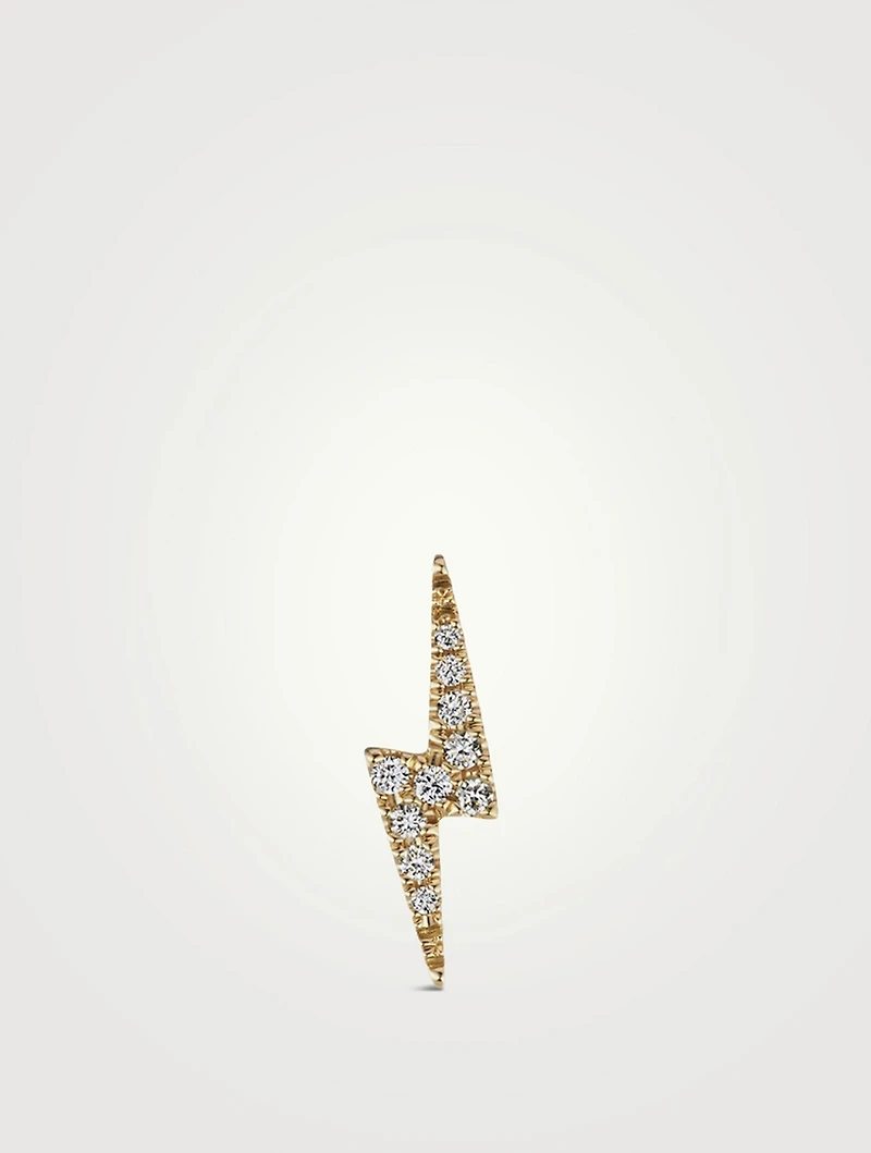 18K Gold Lightning Bolt Threaded Stud Earring With Diamonds