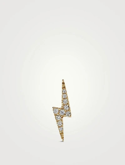 18K Gold Lightning Bolt Threaded Stud Earring With Diamonds