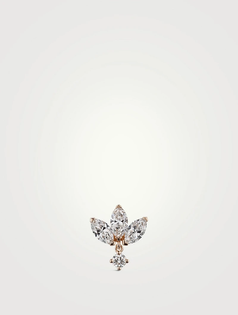 18K Gold Invisible Lotus Dangle Threaded Stud Earring With Diamonds