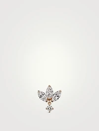 18K Gold Invisible Lotus Dangle Threaded Stud Earring With Diamonds