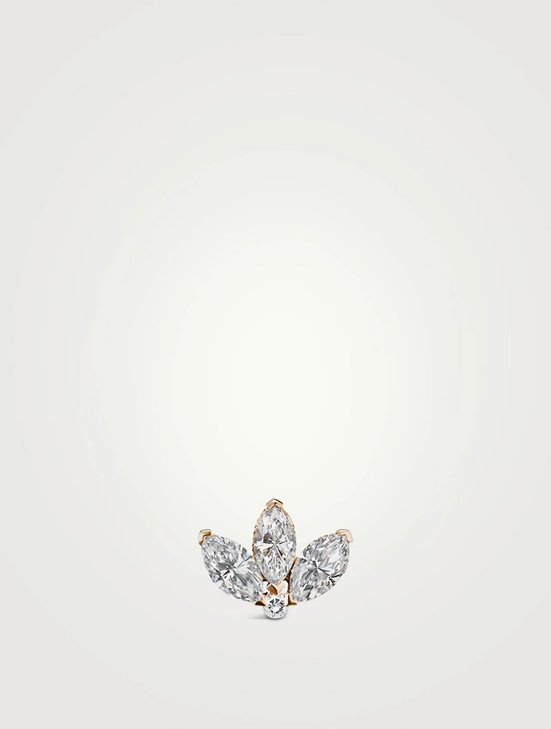 18K Gold Engraved Lotus Threaded Stud Earring With Diamonds