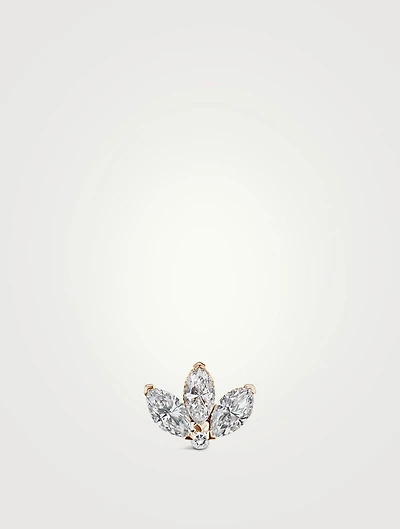 18K Gold Engraved Lotus Threaded Stud Earring With Diamonds