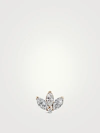 18K Gold Engraved Lotus Threaded Stud Earring With Diamonds