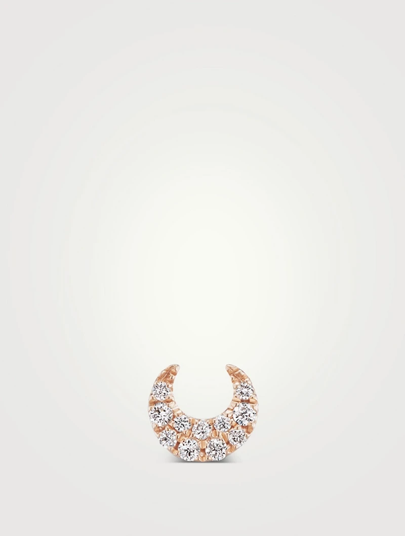 18K Gold Moon Threaded Stud Earring With Diamonds