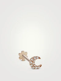 18K Gold Moon Threaded Stud Earring With Diamonds