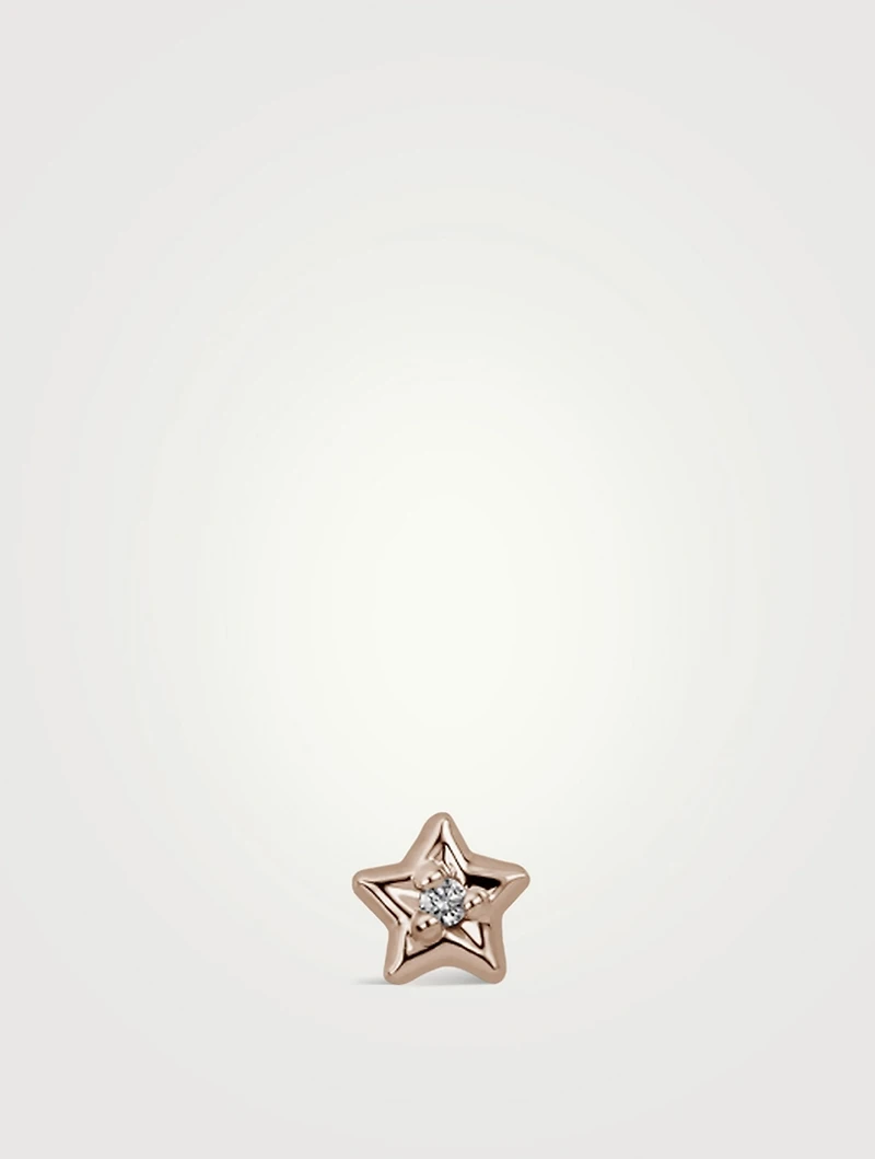 18K Gold Diamond Solitaire Star Threaded Stud Earring