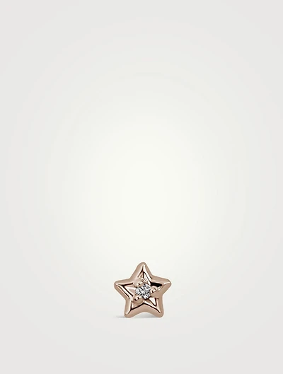 18K Gold Diamond Solitaire Star Threaded Stud Earring