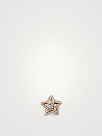 18K Gold Diamond Solitaire Star Threaded Stud Earring