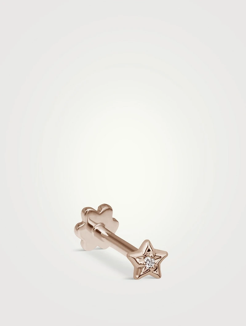 18K Gold Diamond Solitaire Star Threaded Stud Earring