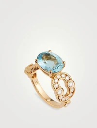Magnetic 18K Gold Enchainée Ring With Aquamarine And Diamonds