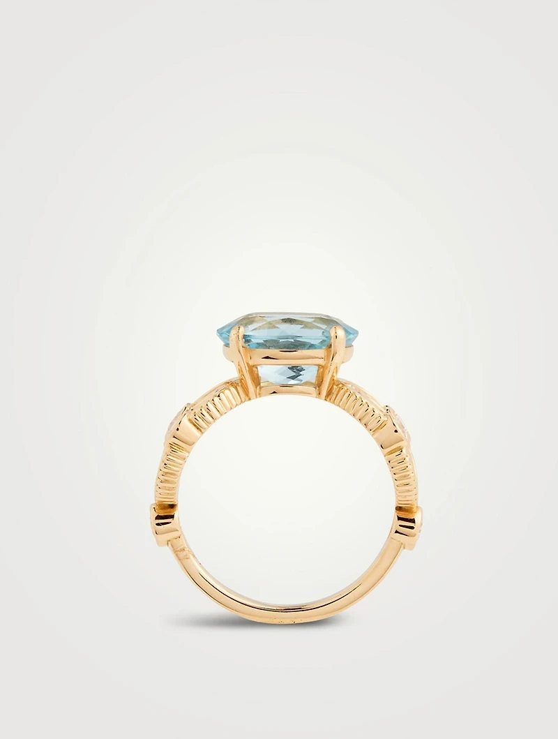 Magnetic 18K Gold Enchainée Ring With Aquamarine And Diamonds