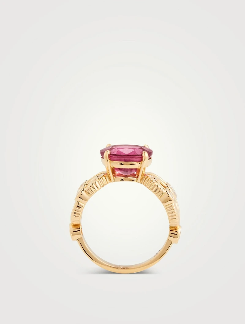 Magnetic 18K Gold Enchainée Ring With Tourmaline And Diamonds