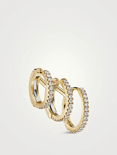 18K Gold Triple Linked Eternity Right Hoop And Cuff Earring With Diamonds