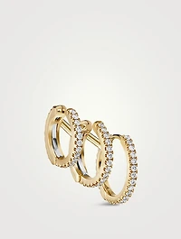 18K Gold Triple Linked Eternity Right Hoop And Cuff Earring With Diamonds