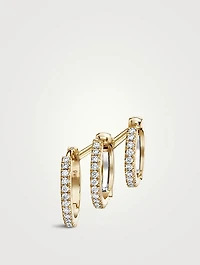 18K Gold Triple Linked Eternity Left Hoop And Cuff Earring With Diamonds