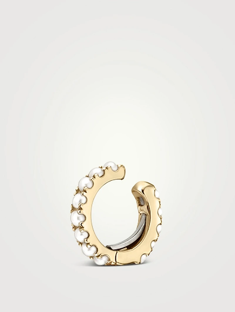 14K Gold Pearl Eternity Tash Cuff Earring With Pearls