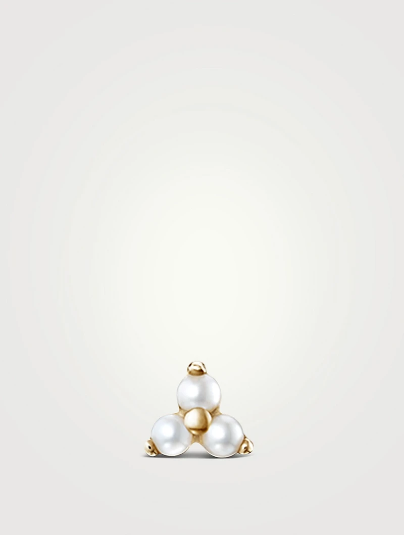14K Gold Pearl Trinity Threaded Stud Earring