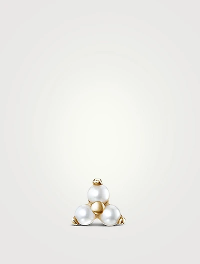 14K Gold Pearl Trinity Threaded Stud Earring