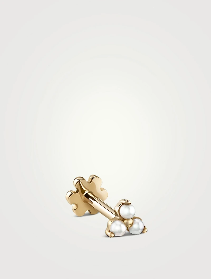 14K Gold Pearl Trinity Threaded Stud Earring