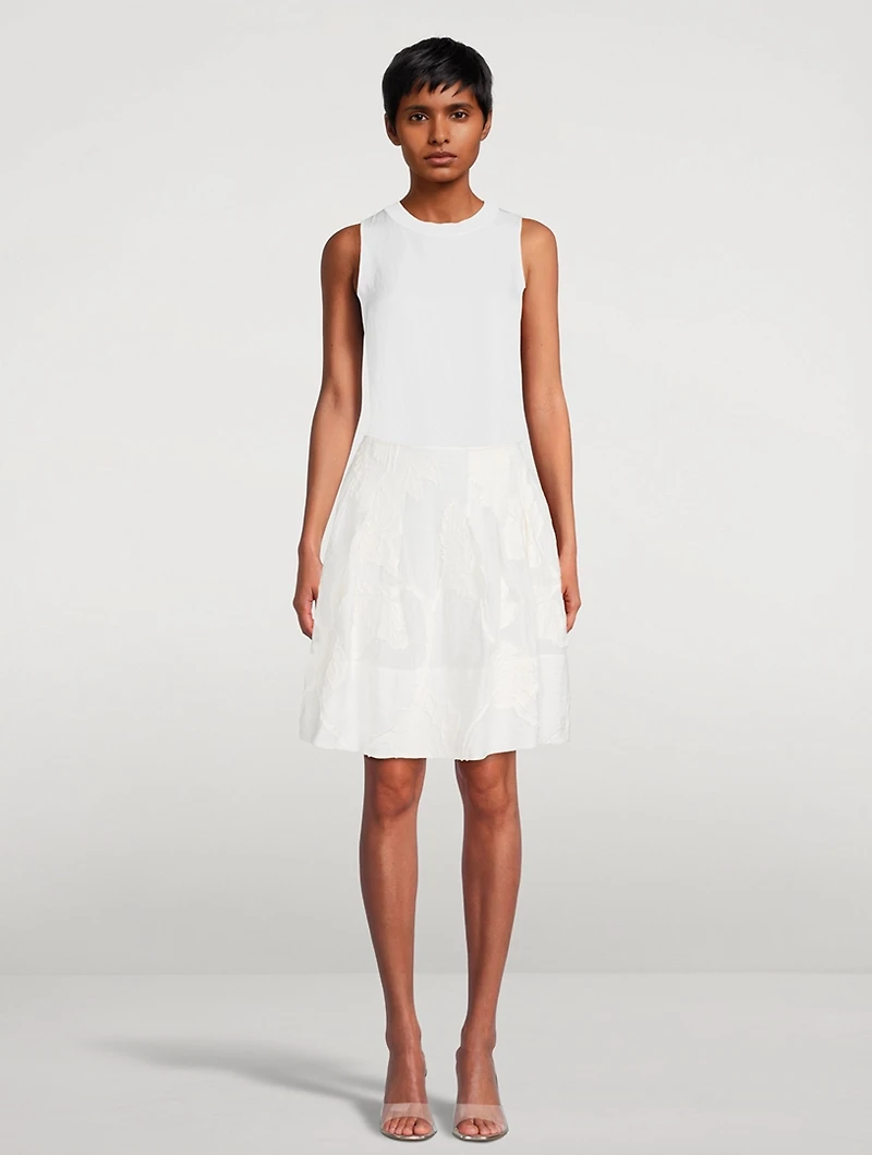 Chrysanthemum-Appliqué A-Line Skirt